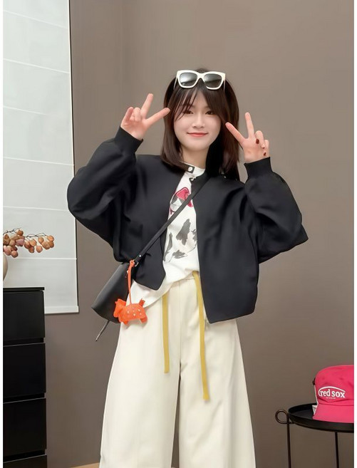韓系簡約短款棒球服外套女