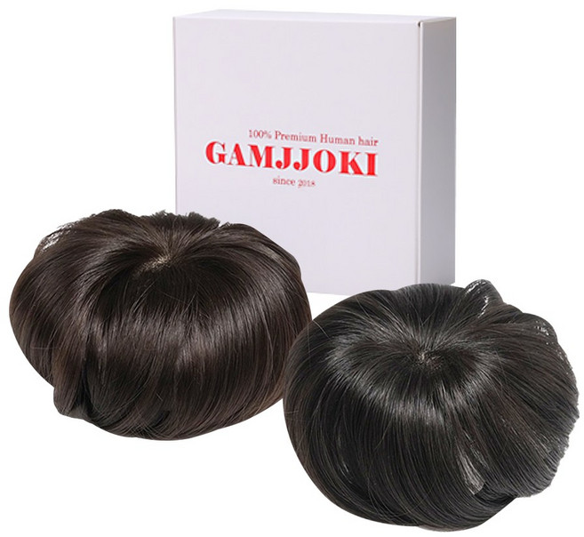 감쪽이 수제 인모 가발 100%인모 부분 여자 남자 정수리 가발 빈모 감추기 UV차단, 자연검정(인모), 1개