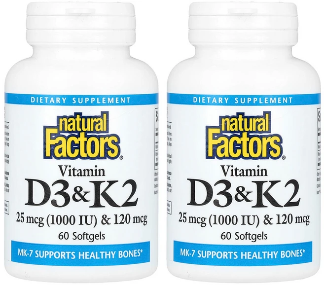 네츄럴팩터스 비타민D3 & K2 소프트젤 60정, 2팩 - 쿠팡