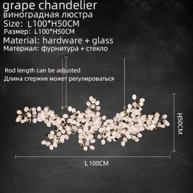 샹들리에 대형 카페 엔틱 식탁 거실 북유럽 포도 다발 걸이식 램프 주방 로프트 빌라 호텔 홀 장식 펜던트 조명, Long 100cm, White light dimming, Hardware Material