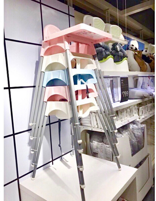 IKEA 幼兒高腳椅, 灰藍色餐椅含白色椅腳單組出,不要餐盤(無餐盤選項