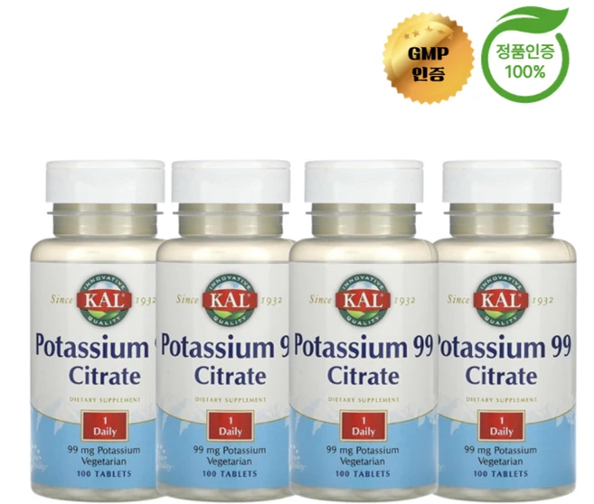 2+2 KAL 구연산 칼륨 포타슘 시트레이트 99mg 100정, 4개 - 쿠팡