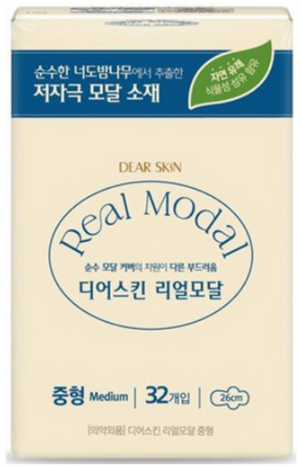 디어스킨 리얼모달 중형 생리대 날개형, 32개입, 2세트