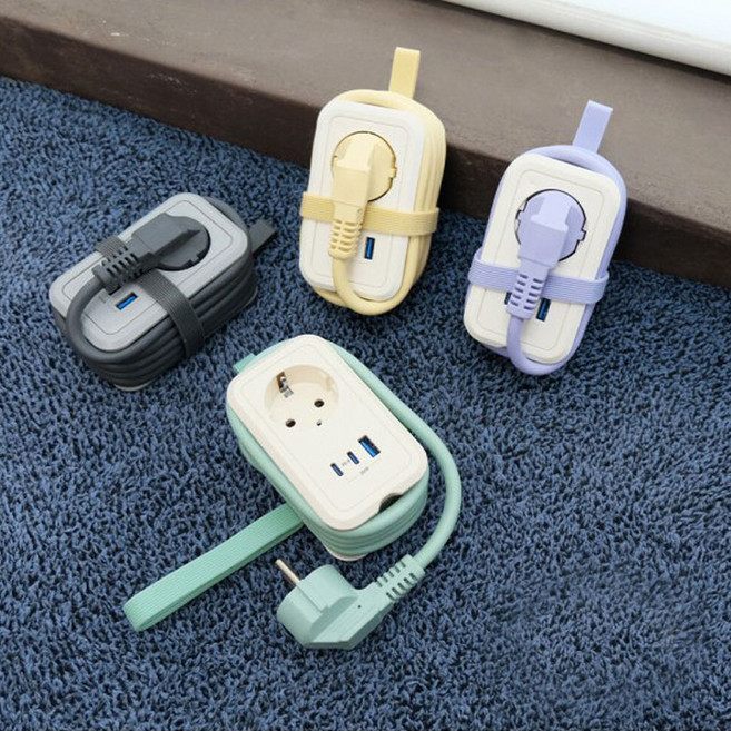 econer 고용량 고속충전 휴대용멀티탭 전선형 1.5M 여행용멀티탭멀티콘센트 캠핑멀티탭 야외멀티탭, 민트