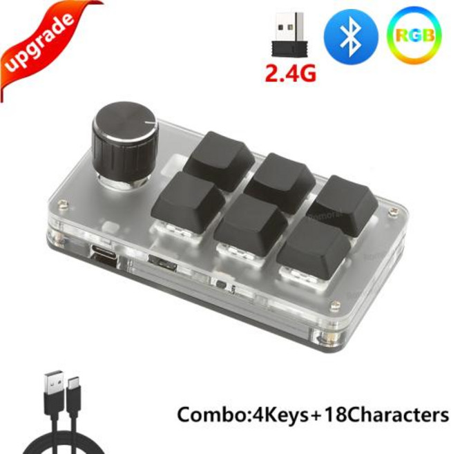 매크로 키보드 미니 게이밍 키패드 빠른 업부용추천 USB 맞춤형 프로그래밍 멀티미디어 노브 포토샵 핫스왑 기계식 사일런트 레드 스위치 BT 2.4G, Red Switch, 6-2.4G-Black, 6-2.4G-Black