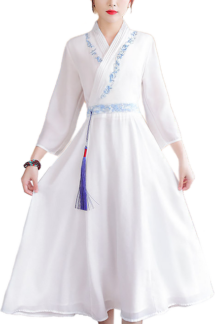 셀럽당 여성 봄여름 화이트 자수 원피스 슬림핏 퓨전한복 여성복 K1079-KR