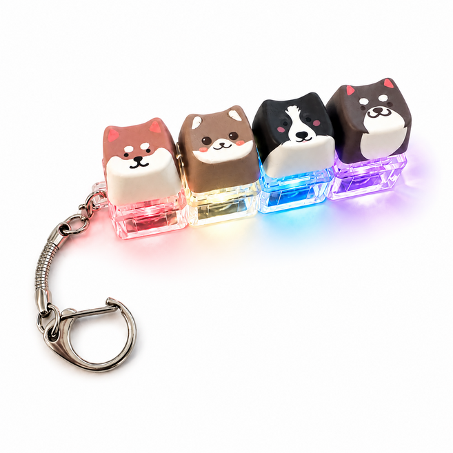 리베이라 LED 강아지 키캡 키링 청축 키보드 클릭커, 1개, 다크 멍멍이 4구