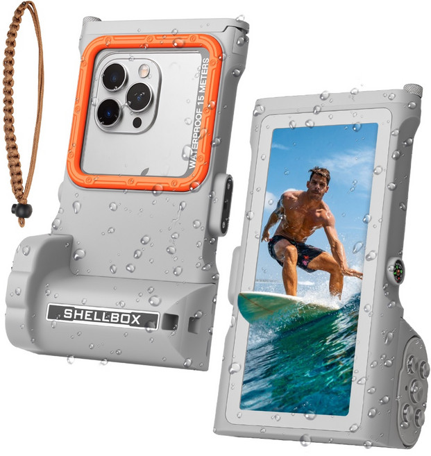 HTYVC 스마트폰 방수 케이스 IP68 잠수 방수 케이스 수중 버튼을 누릅 스노쿨링 다이빙15m방수 -3 세대, 1개, 3 세대 그레이+오렌지