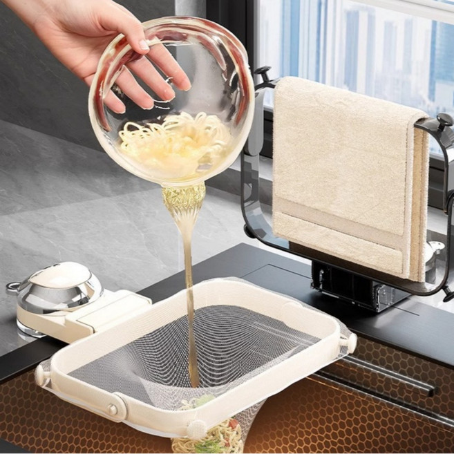 스카이미너리즈 탈부착 흡착식 싱크대 음식물 거치대+거름망 50p, 1개, 크림*거름망 50p