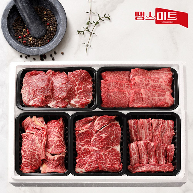 투뿔 한우 프리미엄 명작 구이 선물세트 2호(등심+채끝+안심+갈비살+살치살), 1개