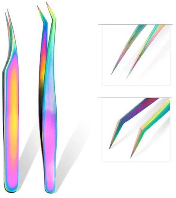 미싱 재봉 Qiao 도금 효과 핀셋 벤드 스테인레스 스틸 산업용 정전기 방지 크로스 액세서리 도구, [06] 2pcs Rainbow, 1개