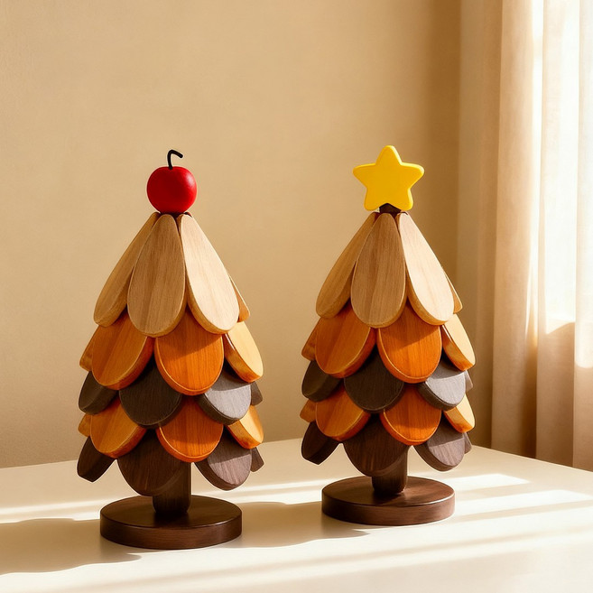 SPEEDBOX 원목 냄비 받침 트리형 받침 5겹 집들이선물, 1개, 노란 별