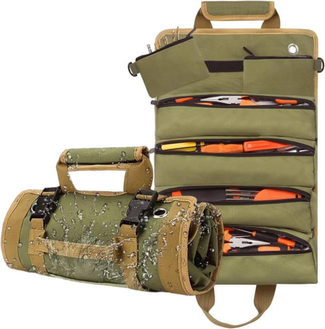 울튼 대용량 튼튼한 이중원단박음질 방수 공구가방, 쿨카키