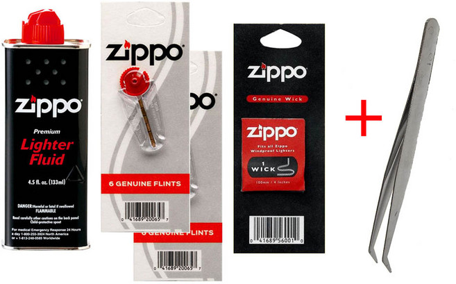 지포라이터 [오일(133ml)1개+부싯돌2개+심지1개]+핀셋증정 지포라이타 소모품 돌 심지세트 정품 지포라이터 부싯돌 심지