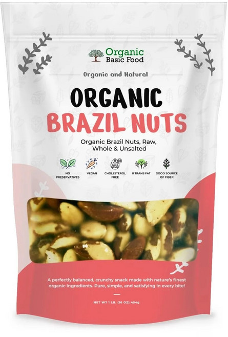 100% 유기농 브라질너트 16oz 생 로스팅 안함 무염 홈베이킹 샐러드 요거트 추천, 1개, 454g
