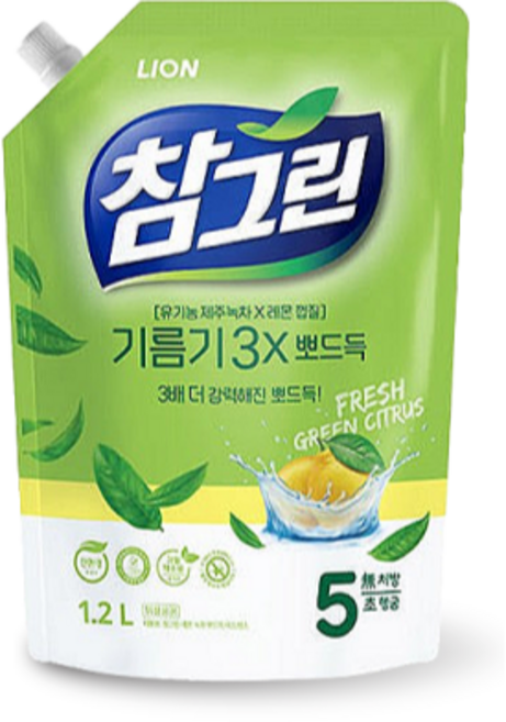 참그린 기름기 뽀드득 녹차 리필, 1.2L, 12개