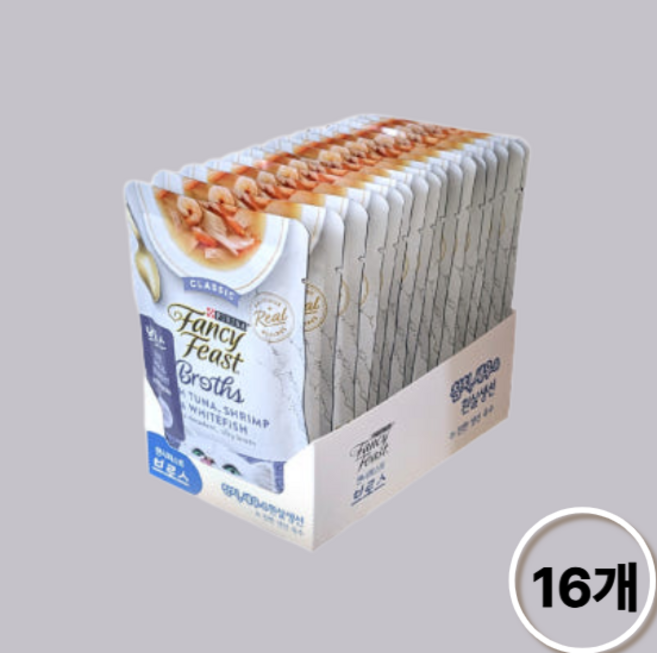 퓨리나 팬시피스트 브로스 수프 파우치 40g 4종혼합(총16개), 참치새우&흰살, 16개
