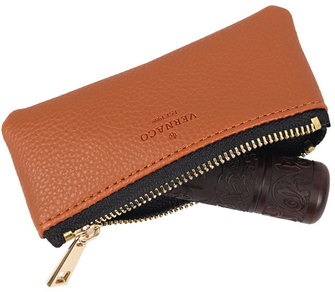 국산 미니 가죽 도장지갑 인감도장케이스, 브라운