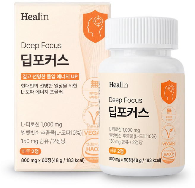 힐린 딥포커스 도파민 전구체 L-도파 티로신 1000mg, 1개, 60정