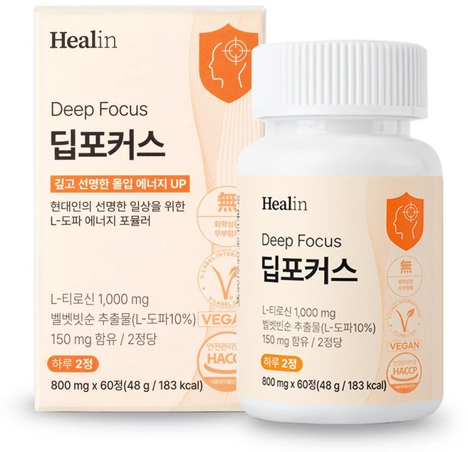 힐린 딥포커스 도파민 전구체 L-도파 티로신 1000mg, 1개, 60정 - 쿠팡