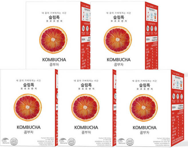 퓨어리턴 슬림톡 콤부차 모로오렌지 15포 5박스 유산균 사과초모식초, 5g, 15개입, 5개