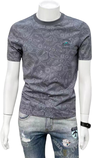 십전십미 남자 여름 패션 자수 캐주얼 프린트 라운드넥 반팔 티셔츠