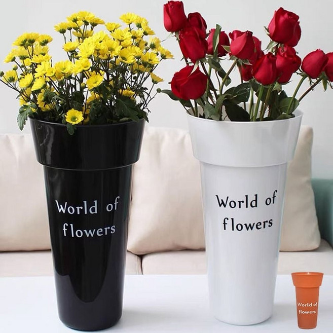 플라스틱 꽂집 꽃통 진열대 빈화분 바구니 보관 대형 jwt+466ju, 대형_원형(WORLD)-화이트, 1개