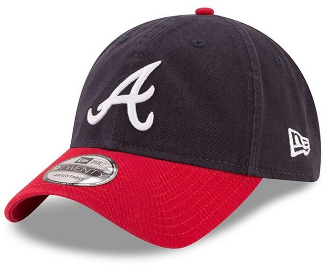 New Era MLB 카키 코어 클래식 9TWENTY 조절 가능한 모자 캡 프리 사이즈 브라운., 애틀랜타 브레이브스