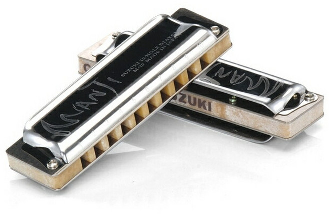 스즈키 MANJI 10홀 다이아토닉 하모니카 일제 마이너키, 1개, 실버, Am