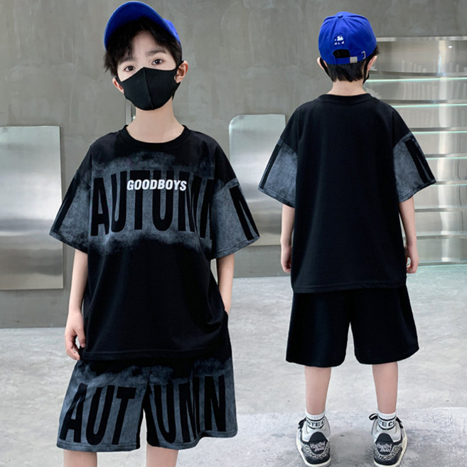 비비키드 남아 여름 GOODBOYS 영문 레터링 나염 상하복 주니어 세트 초중생 반팔티 초등생 반바지 세트 (830)