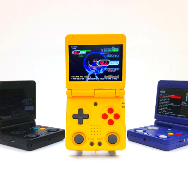 그린플래그 RG34XX SP 한방팩 내장 폴더 휴대용 미니 게임기, 128G (한글 게임팩 내장), 옐로우