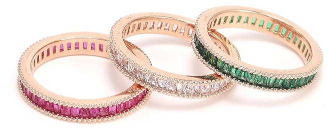 [슈아온] 테파 큐빅 포인트 삼색링 레이어드 반지