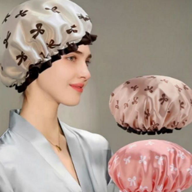 이중 캡 두꺼운 샤워용 헤어 방수 캡 머리 여성 목욕 성인, 화이트