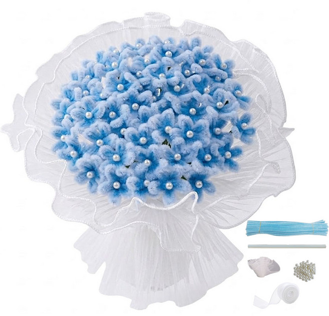 루루이즈 모루 꽃다발 부케 DIY 키트, 1개, 블루부케