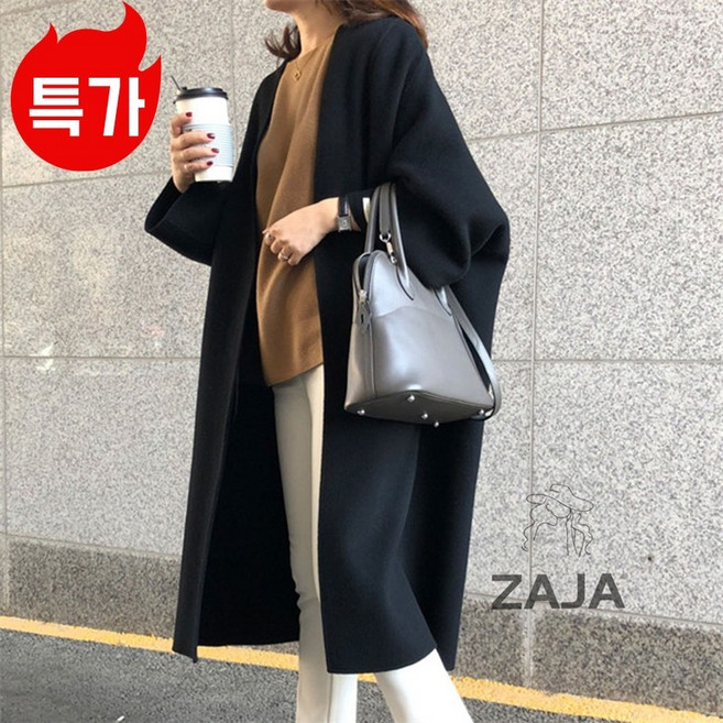 ZAJA 여성 가을 겨울 루즈핏 코트 일자 롱코트