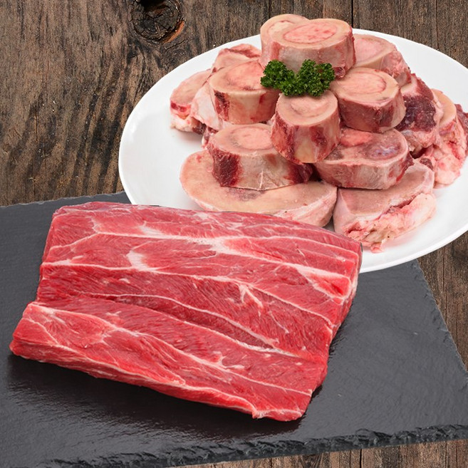 황금한우 한우 부채살 등 구이 등심 불고기 국거리 소량 골라담기, 1개, 14_사골2kg+사태150g