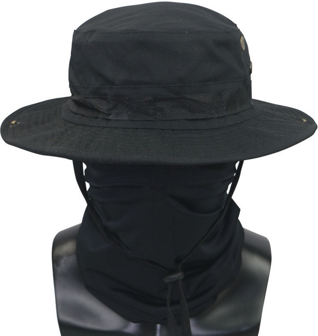 디한스 사파리정글 밀리터리 남성모자 목가리개 세트, 블랙