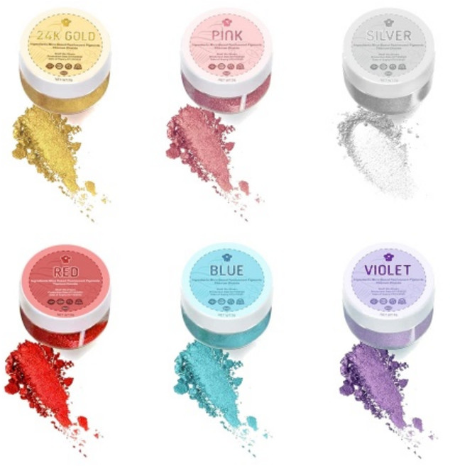 식용펄 식용글리터 식용파우더 러스터 더스트 쉬머 케이크 푸드 데코레이션 6색상, 6개, 3g