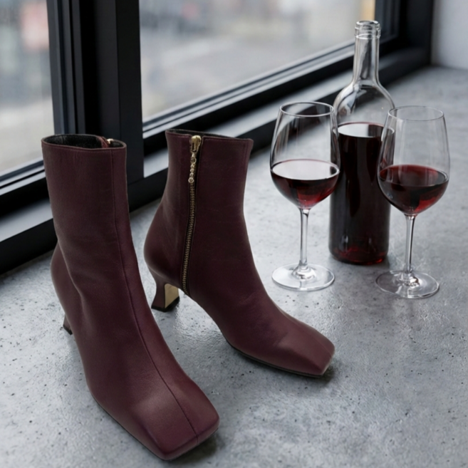 조은킹 율이에 여성 소가죽 스퀘어토 미들힐 앵클부츠