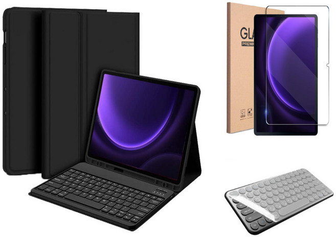 갤럭시탭 호환 블루투스 무선 키보드 케이스 북커버 S펜수납 삼성 플러스 케이스나라, 블랙