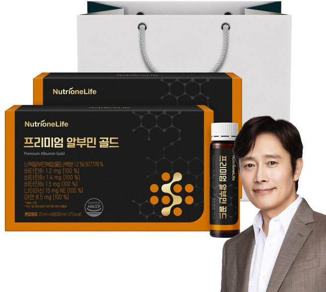 [무료배송/오늘출발] 뉴트리원 프리미엄 알부민 골드 쇼핑백 세트구성 HACCP인증 흡수 빠른 액상형 난백알부민 마시는 알부민 액상, 2개, 14회분