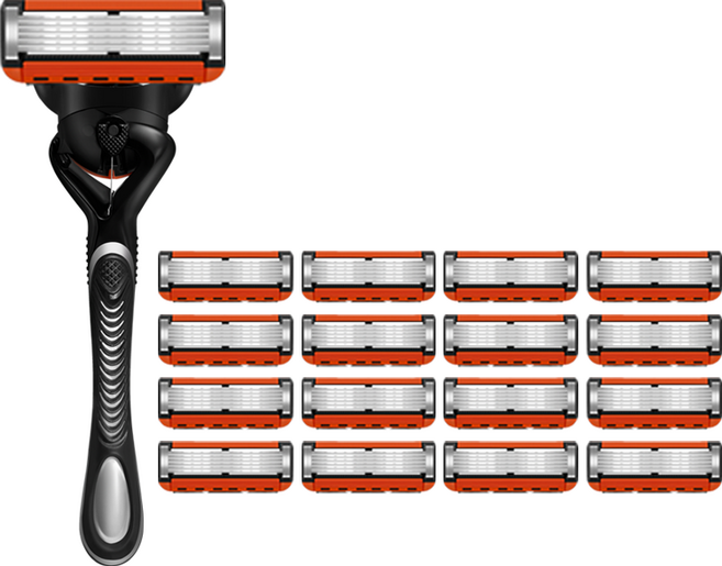 블랙주황 6중 질레트 면도날 프로글라이드 퓨전 호환 면도기, 1세트, 24개입