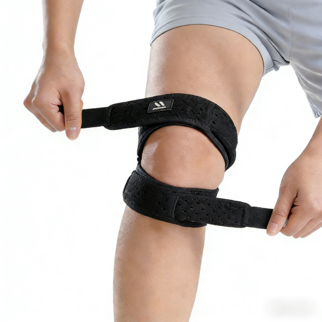 더블 스트랩 슬개골 무릎 보호대 무릎보호대 러닝 테니스 등산 배드민턴, 블랙, 1개