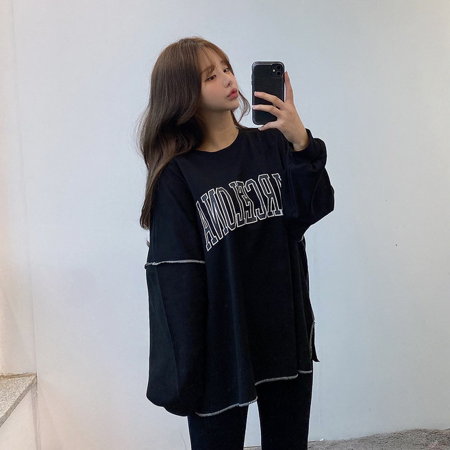 바나나2 국내제작 스티치 포인트 루즈핏 아방 맨투맨 (2color)