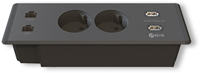 BIS 고정 빌트인 매립형 2구 콘센트 다크그레이 USB 2구 LAN 2구 사무실 회의실 책상 BID-2202M, 1개