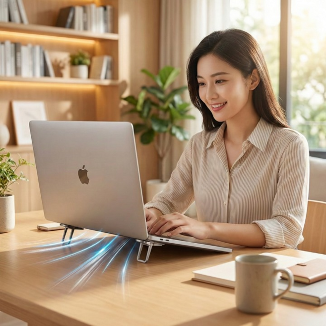 아우리온 발열감소 각도조절 안정된지지 접착식 노트북 거치대 다리, 실버, 2단-아연합금