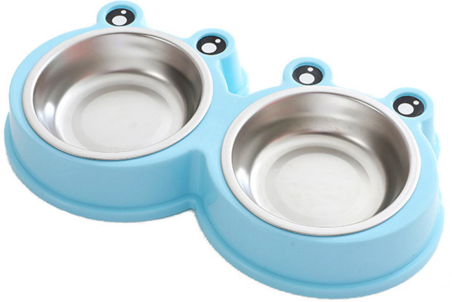 可愛青蛙造型雙碗組 不銹鋼飼料碗 水碗, 藍色, 1個