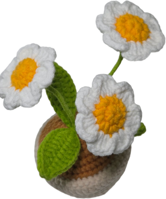 몽글공방 손뜨개 뜨개화분 완성품, 1개, 데이지
