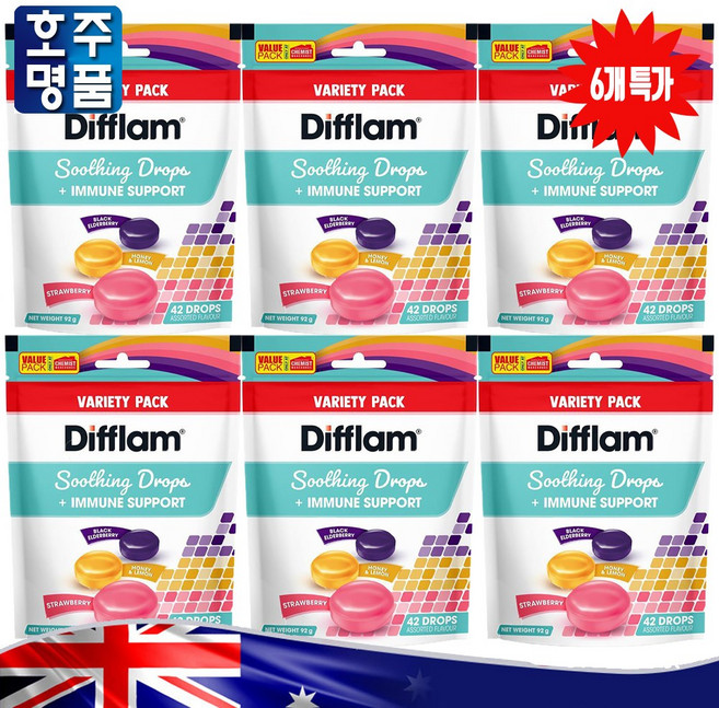 디플람 3가지 다양한 맛 드롭스 목캔디 6통, 6개, 42회분