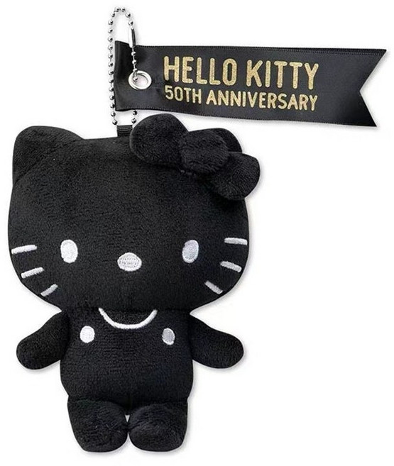 키티 인형 키링 50주년 검은색 흑백 봉제 캐릭터 키홀더 열쇠 가방 고리, 1개, 블랙